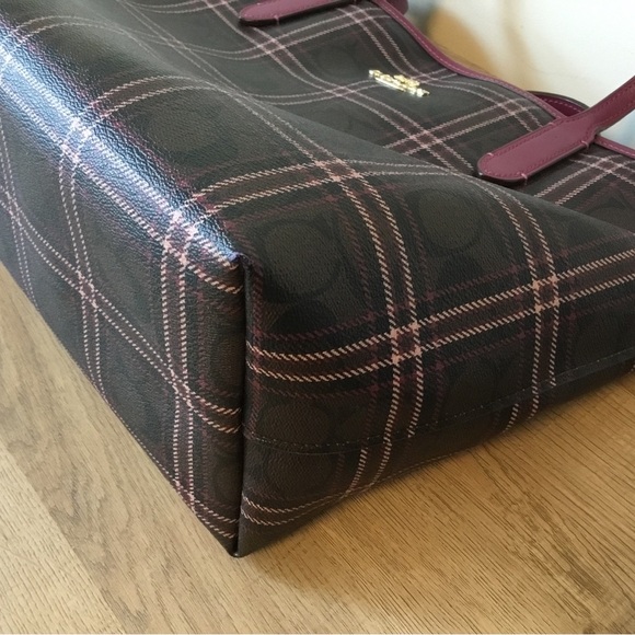 Vintage Coach NY Field Plaid Zip Top Tote Shoulder Bag Signature C’s & Dustbag - Picture 10 of 14